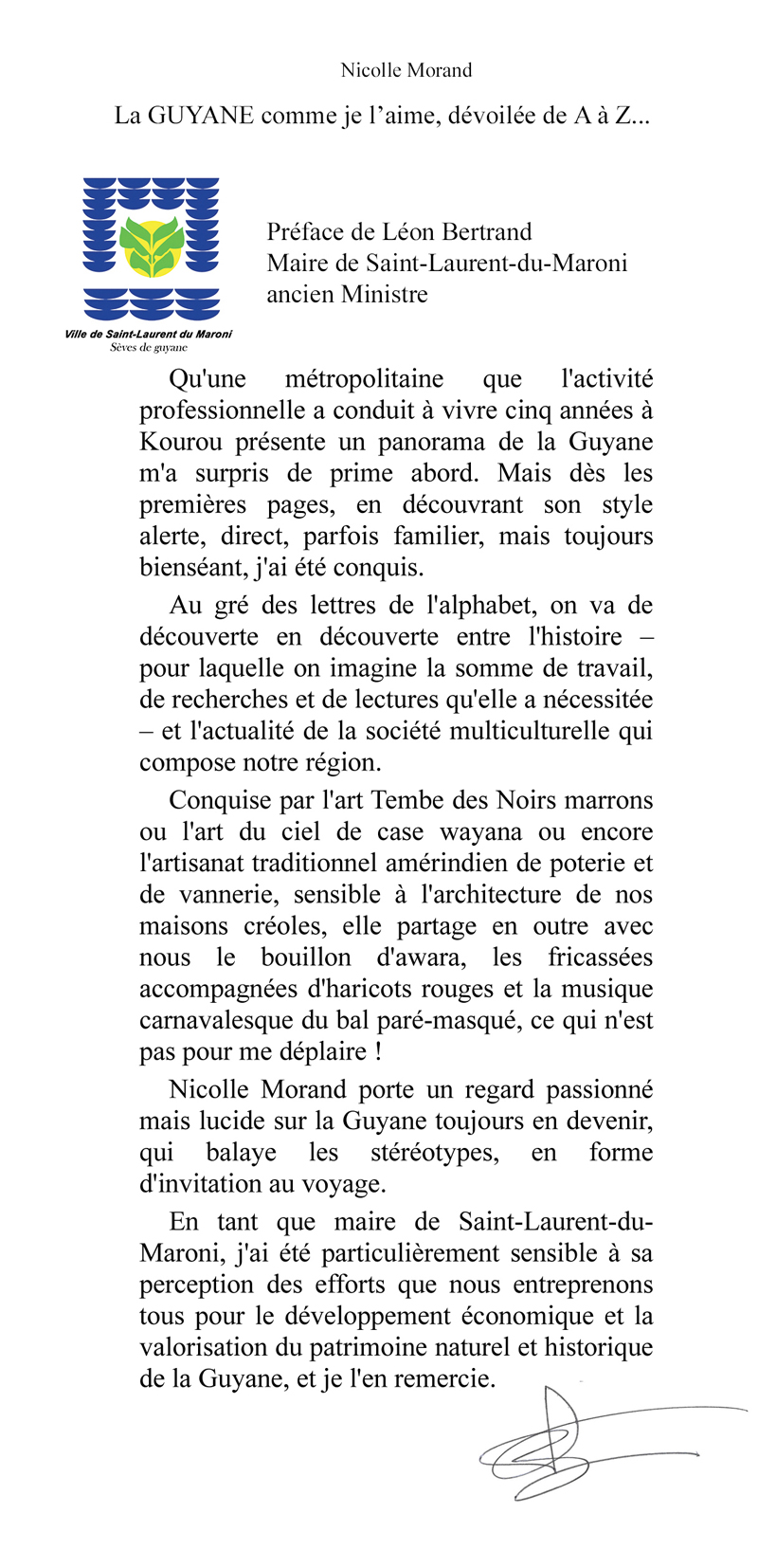 préfacer de Léon Bertrand, maire de Saint-Laurent-du-Maroni, ancien ministre